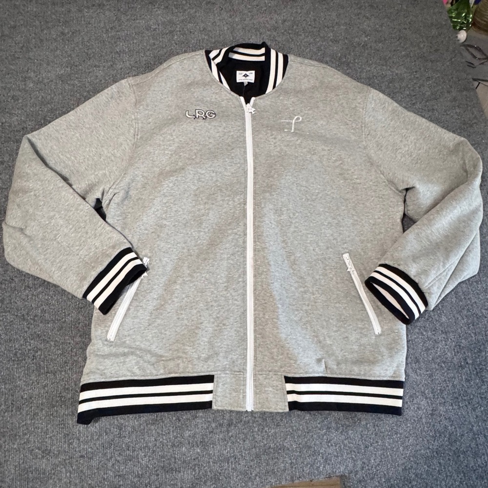 LRG Lifted Research Group Mens 4XL Gray Varsity Bomber Jacket Full Zip NWT Flaw
